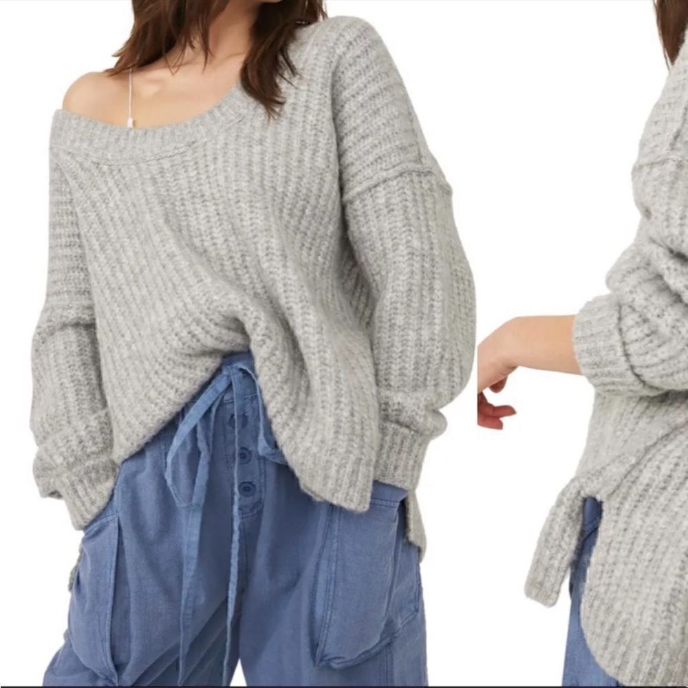 Free People Blue Bell Scoop Neck Gray Chunky Knit Sweater! 🔥